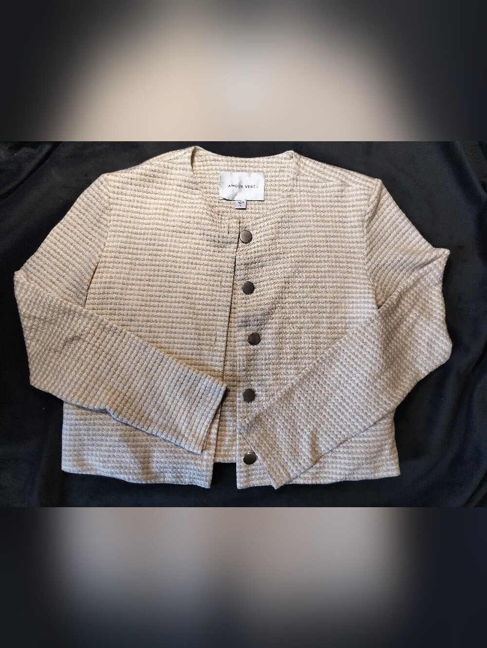 Like New Amour Vert Cream Beige Textured Snap Button Cardigan Jacket - Small